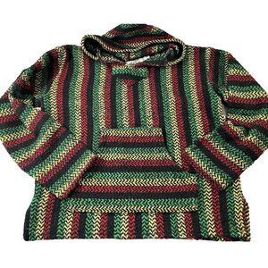 Baja Joe Mens Hoodie Rasta Red Green Stripe V Neck Pocket Long Sleeve Drug Rug S